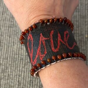 Handmade cuff Beaded Bracelet NEW upcycled fire hose material